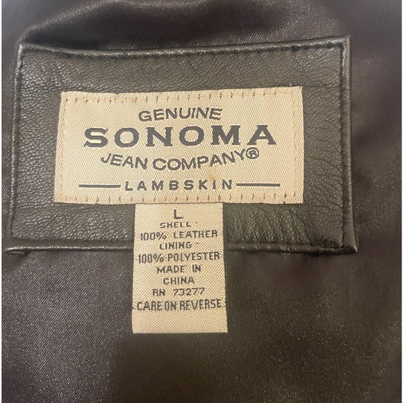 SONOMA Genuine Black Leather Jacket Sz Large Lined Zipper Closure Side Pockets - Picture 6 of 7